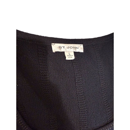 St. John Black Knit Beaded Tank Top Large Sleeveless Scoop Neck, Large