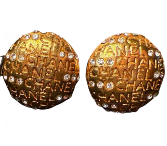Chanel Vintage Clip-On Earrings, Gold with Crystals