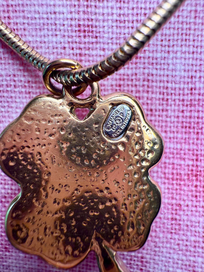 Long Chanel Coral Clover Pendant Necklace
