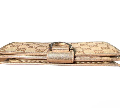 Gucci Wallet Womens Beige Metallic Gold Continental GG Canvas