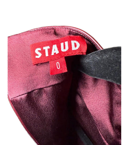 New STAUD Womens Dress Size 0 Burgundy Mini Faux Leather Mock Neck Bodycon