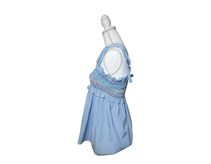 Tuckernuck Blue & White Striped Smocked Rainbow Ruffle Top