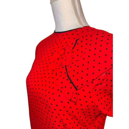 Ganni Red Polka Dot Long Sleeve Mini Dress With Ruffle Hem Size 36