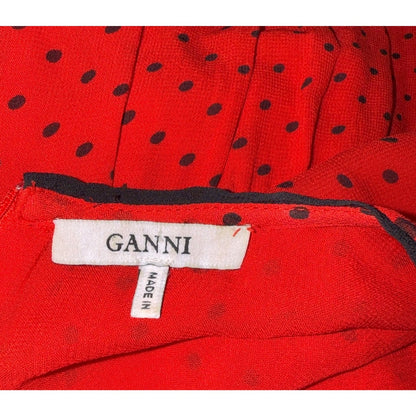 Ganni Red Polka Dot Long Sleeve Mini Dress With Ruffle Hem Size 36