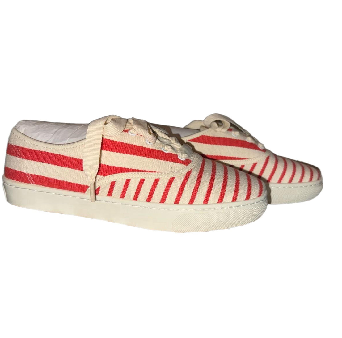 New Soludos Women’s Sneakers – Size 9, Red & Off-White Striped Canvas Lace-Up