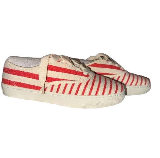 New Soludos Women’s Sneakers – Size 9, Red & Off-White Striped Canvas Lace-Up