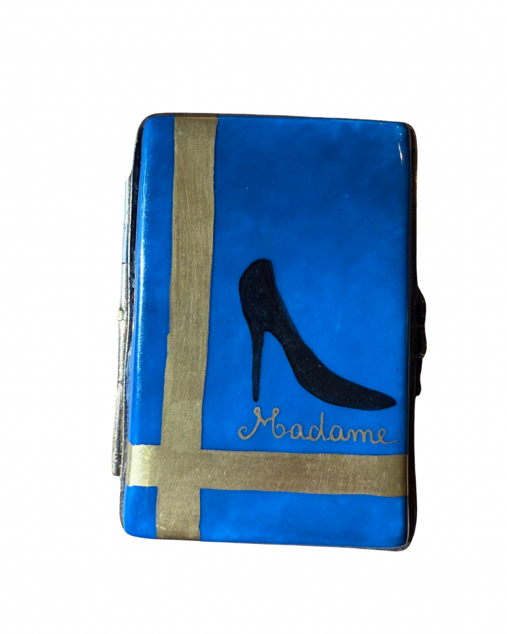 Front view: Vintage Limoges France Hand-Painted Trinket Box, High Heel Design