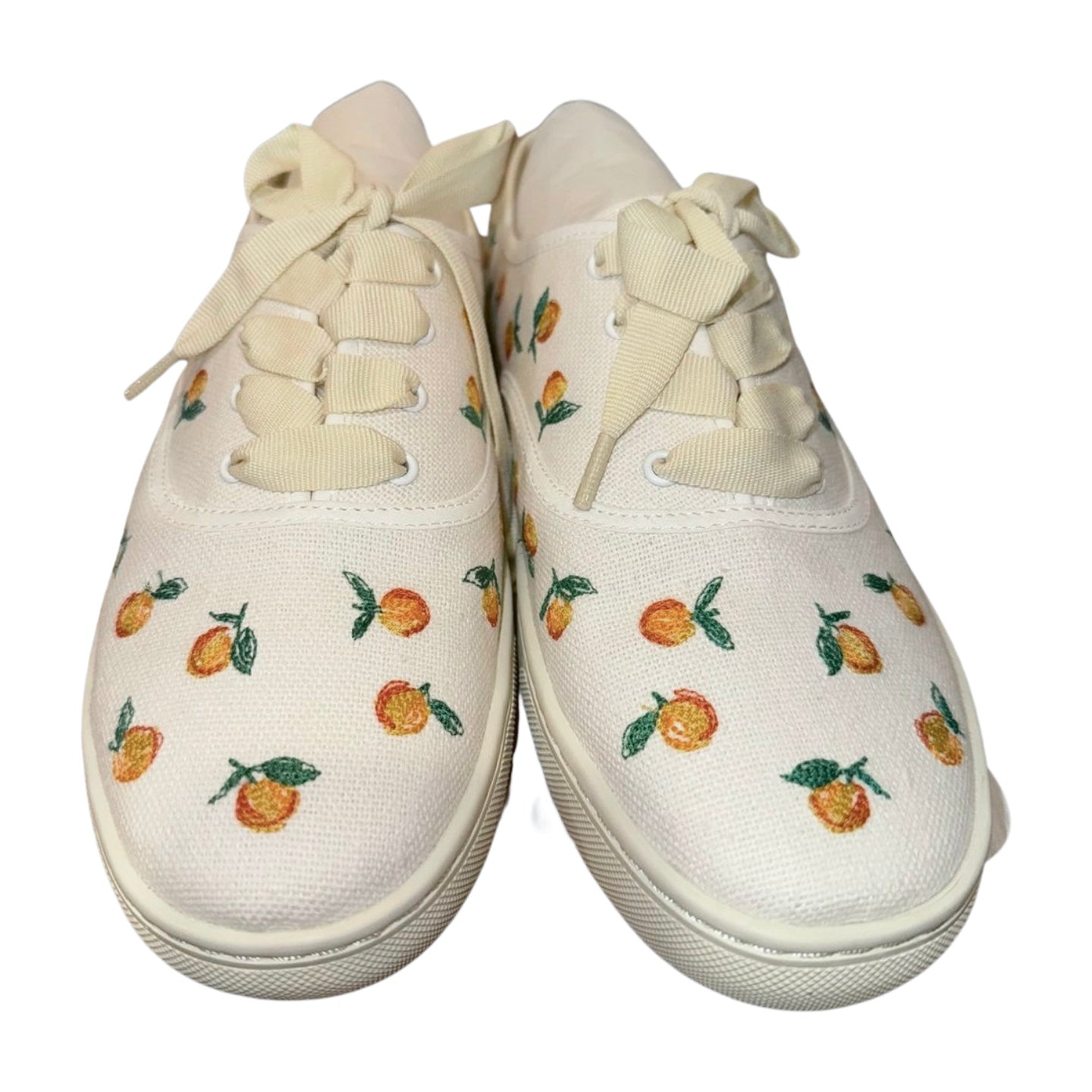 New Soludos Women’s Sneakers – Size 9.5, White Canvas with Orange Fruit Embroidery