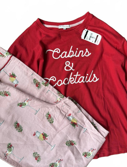 New PJ Salvage Women's Pajama Set - Red Long Sleeve Top & Pink Printed Pants, Size M