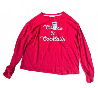 New PJ Salvage Women's Pajama Set - Red Long Sleeve Top & Pink Printed Pants, Size M