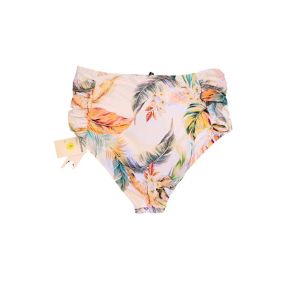 High-Waisted Tummy Control Tropical Print Swim Bottoms - Size 12 Multicolor Soft Comfortable Fit Made Of Durable Polyamide & Elastane