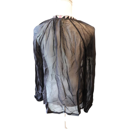 Amen Sheer Black Beaded Collar Long-Sleeve Sheer Blouse, Size 40 NWT