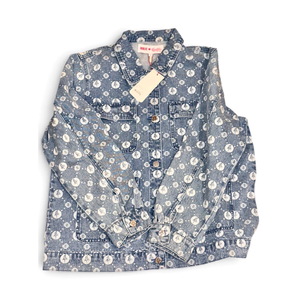 Maje X Sailor Moon Denim Jacket Womens Moon & Sailor Print FR 40 NWT