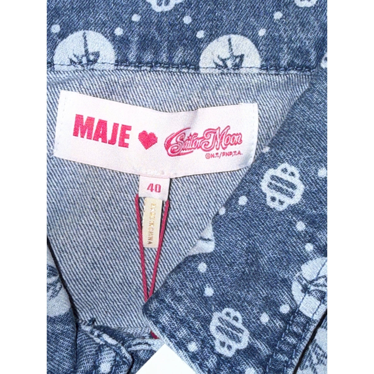 Maje X Sailor Moon Denim Jacket Womens Moon & Sailor Print FR 40 NWT
