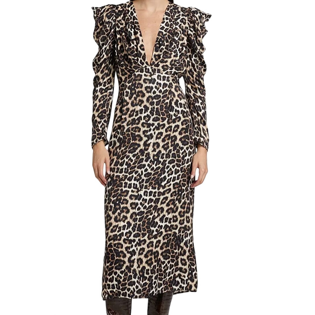 Farm Rio Leopard V-Neck Midi-Dress, Small NWT
