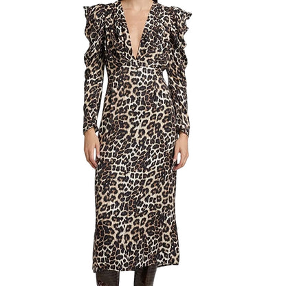 Farm Rio Leopard V-Neck Midi-Dress, Small NWT