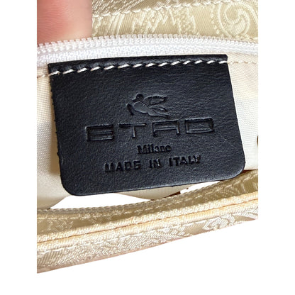 Etro Ivory Paisley Jacquard Nylon & Leather Bag With Guarantee Card & Box