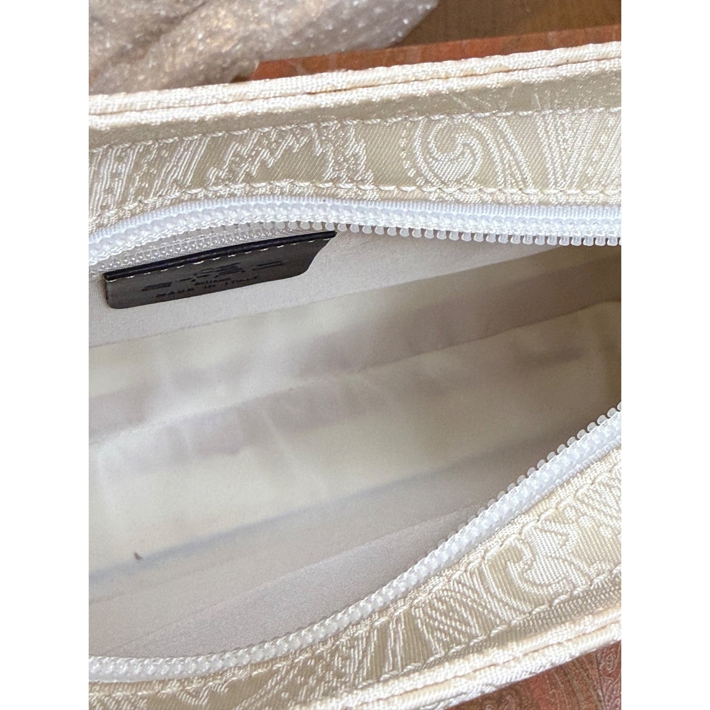 Etro Ivory Paisley Jacquard Nylon & Leather Bag With Guarantee Card & Box