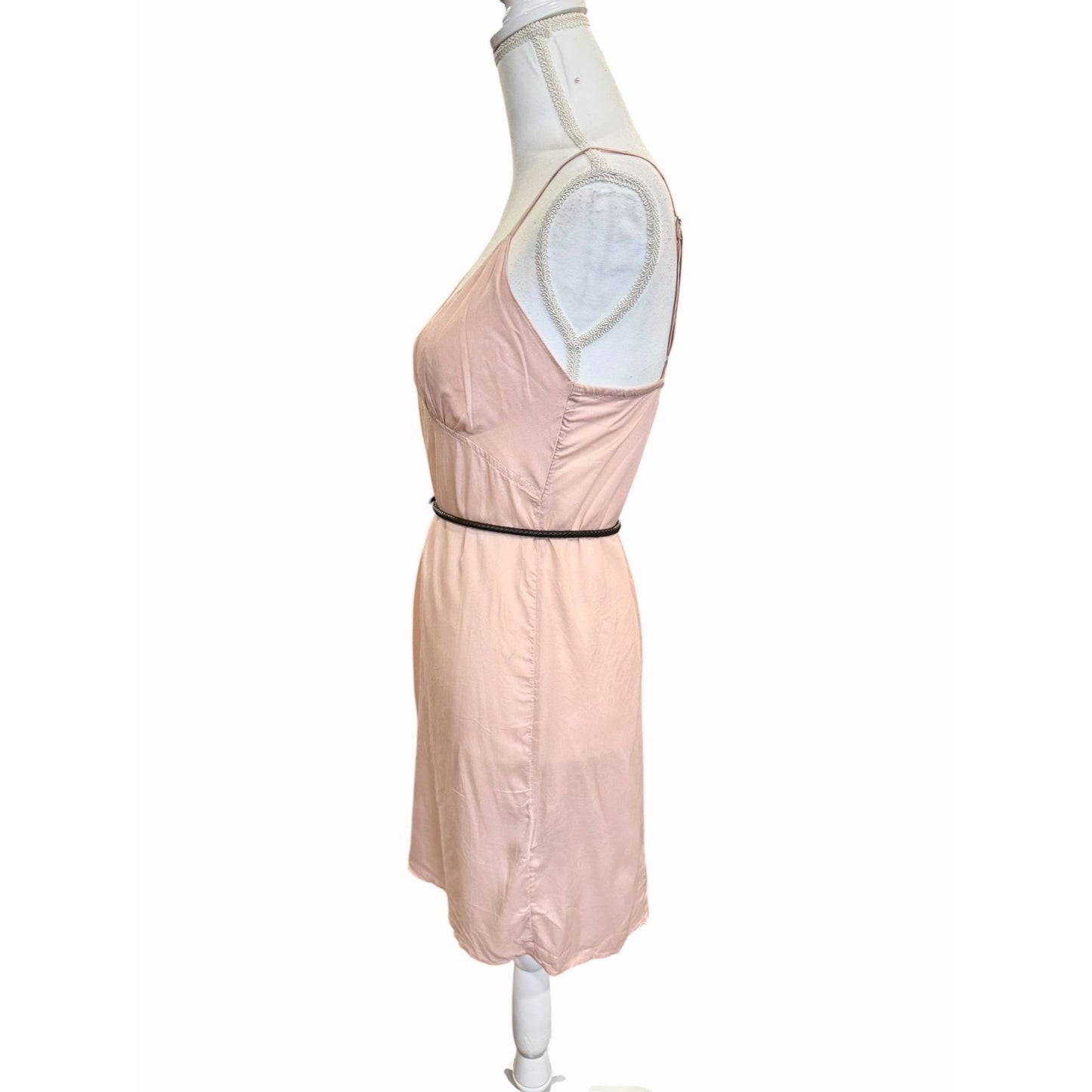 Farm Rio Pink Slip Mini Dress With Braided Belt, Medium