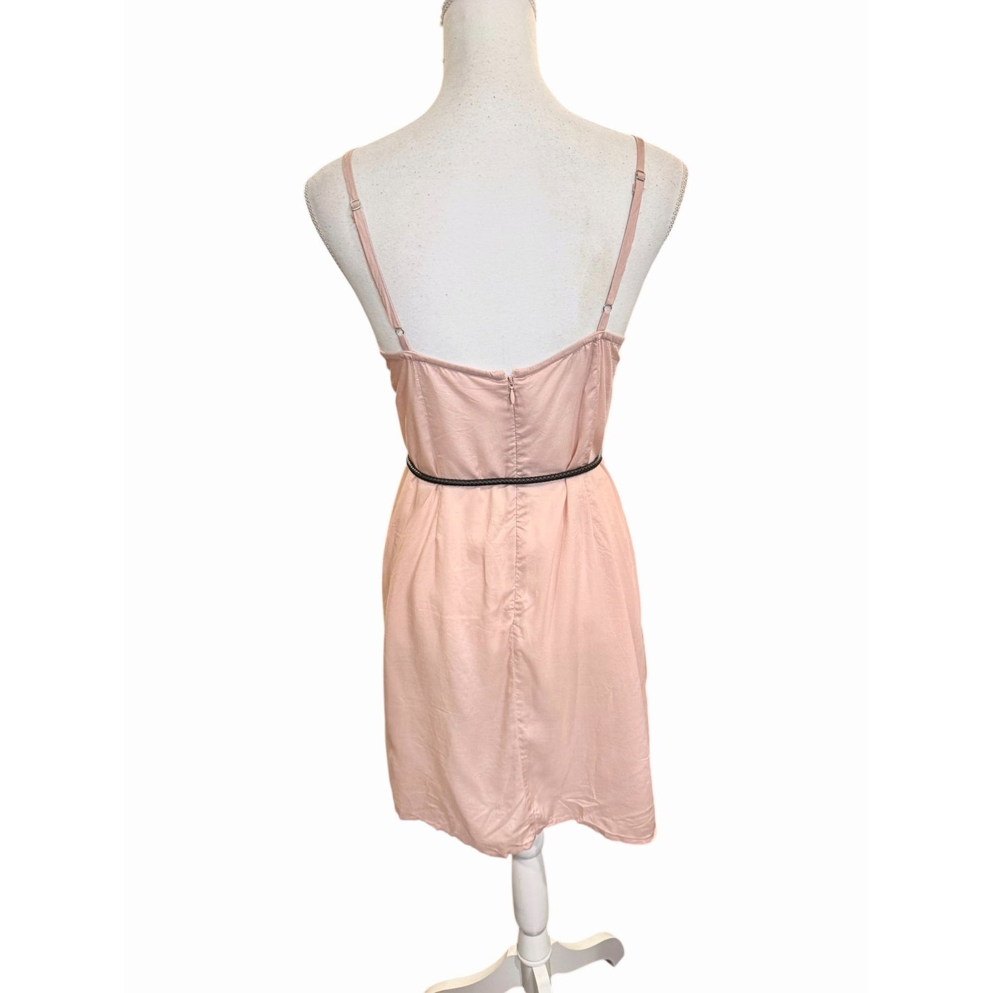 Farm Rio Pink Slip Mini Dress With Braided Belt, Medium