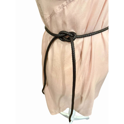 Farm Rio Pink Slip Mini Dress With Braided Belt, Medium
