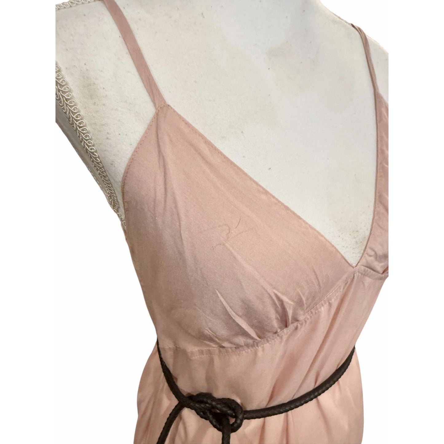 Farm Rio Pink Slip Mini Dress With Braided Belt, Medium