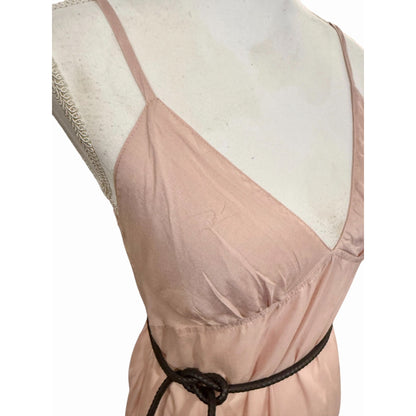 Farm Rio Pink Slip Mini Dress With Braided Belt, Medium