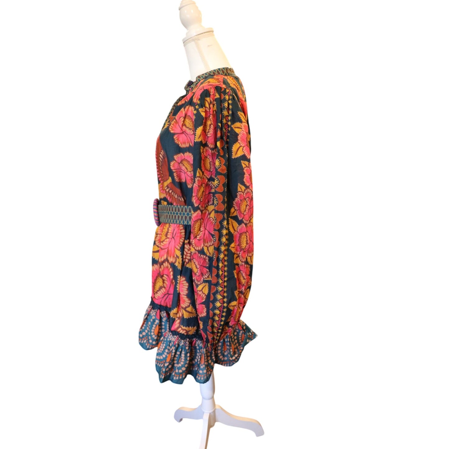 Farm Rio Ainika Sparkle Puff-Sleeve Cotton Mini Dress, Large NWOT