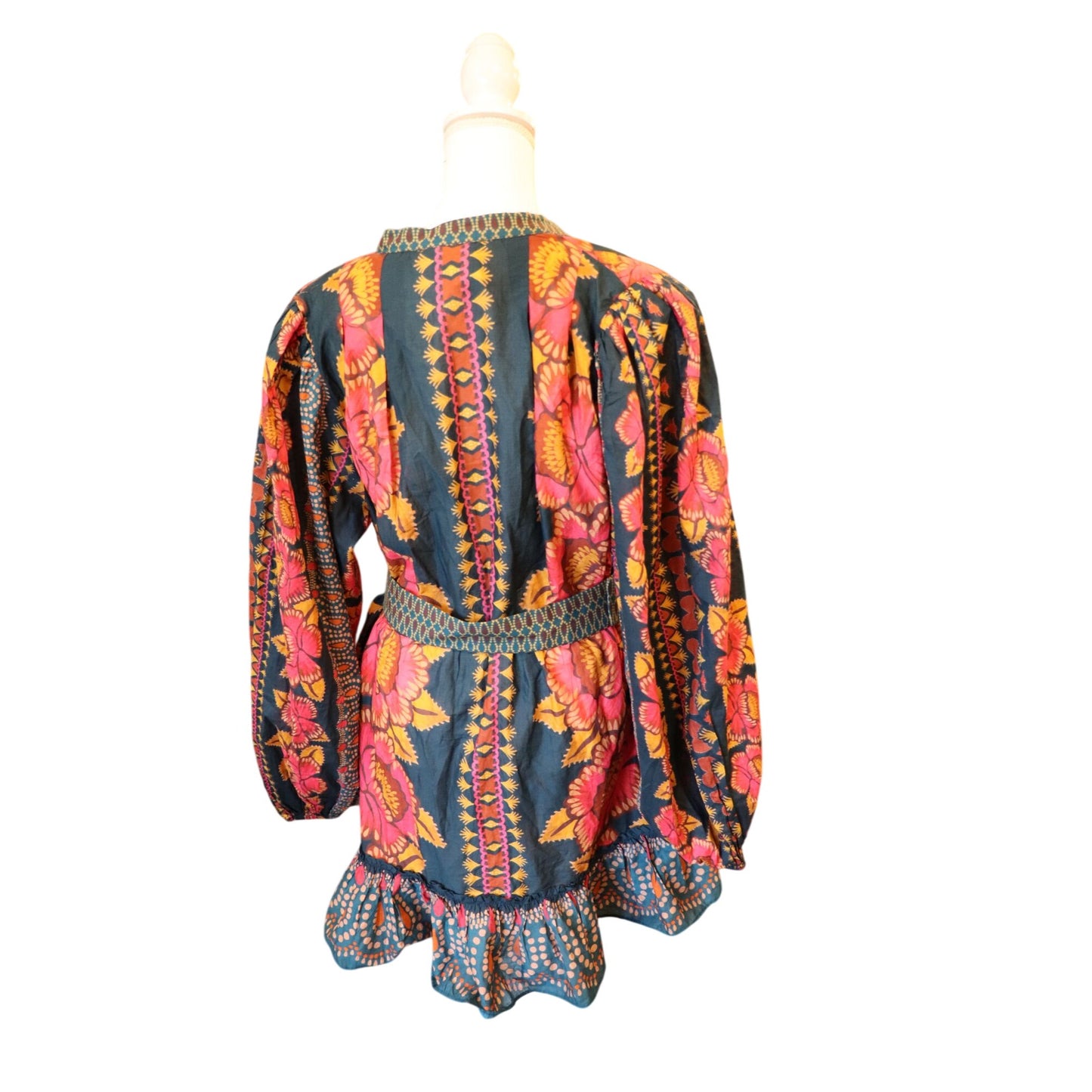 Farm Rio Ainika Sparkle Puff-Sleeve Cotton Mini Dress, Large NWOT