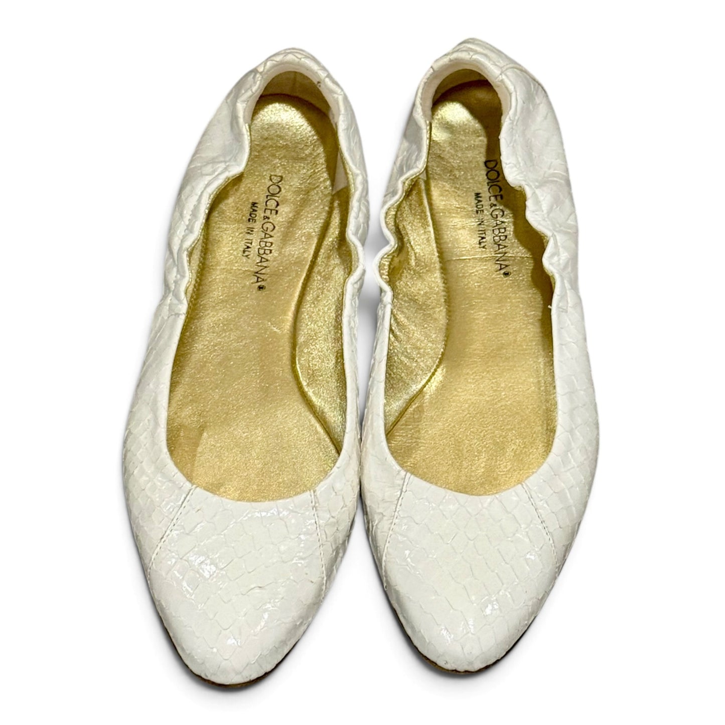 Dolce & Gabbana White Snakeskin Embossed Ballet Flats Size 38/ 7.5