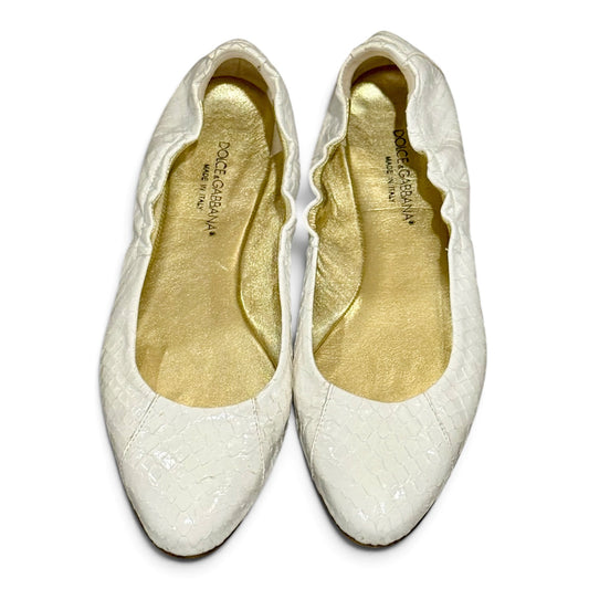 Dolce & Gabbana White Snakeskin Embossed Ballet Flats Size 38/ 7.5