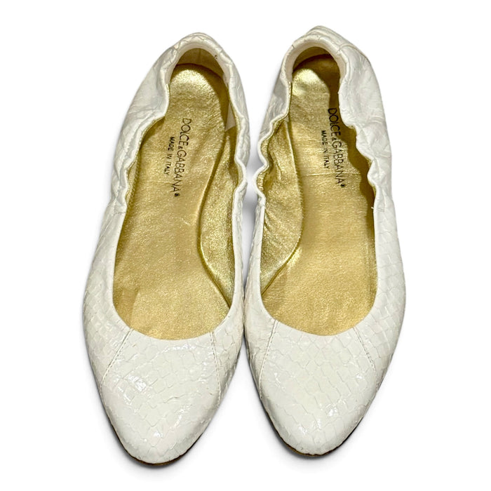 Dolce & Gabbana White Snakeskin Embossed Ballet Flats Size 38/ 7.5