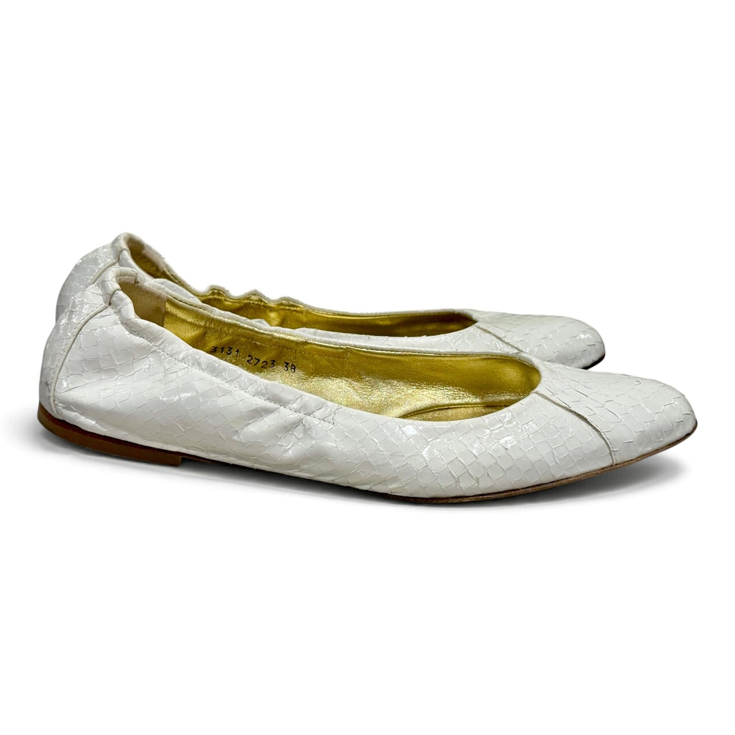 Dolce & Gabbana White Snakeskin Embossed Ballet Flats Size 38/ 7.5