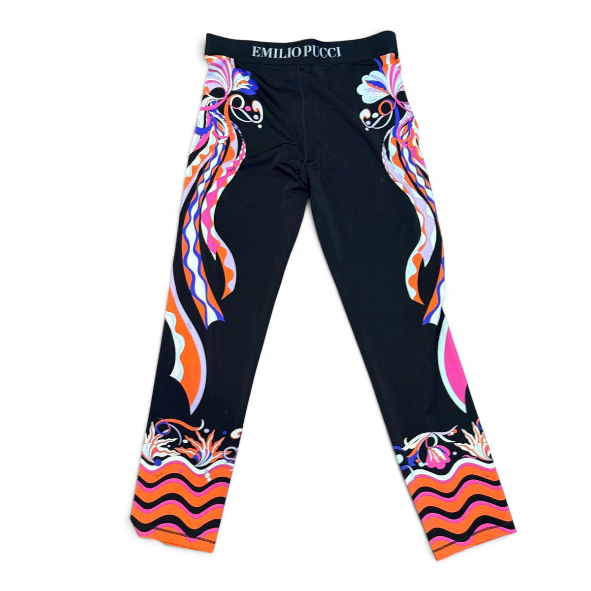 Emilio Pucci Printed Logo-Band Leggings, Size 12