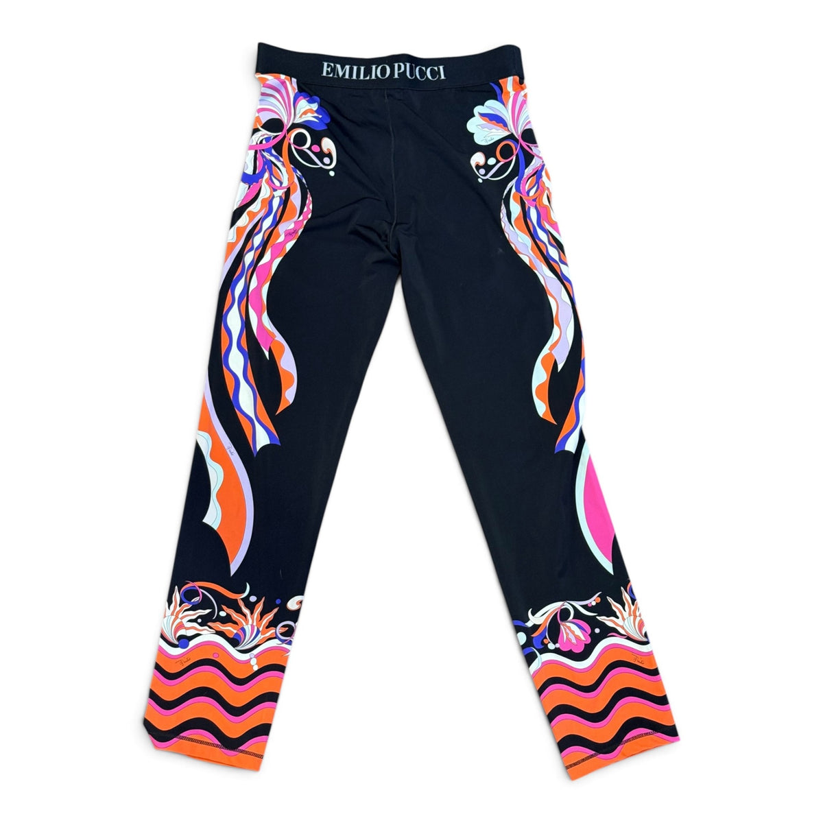 Emilio Pucci Printed Logo-Band Leggings, Size 12