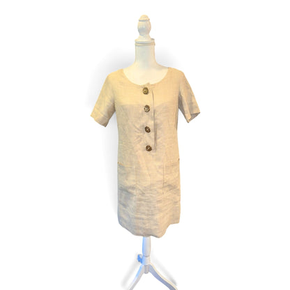 Oscar De La Renta Beige Linen Blend Button-Front Dress Size 6