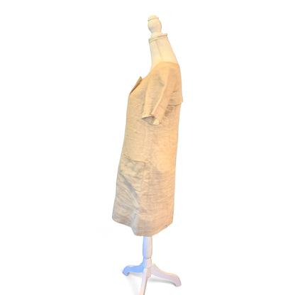 Oscar De La Renta Beige Linen Blend Button-Front Dress Size 6