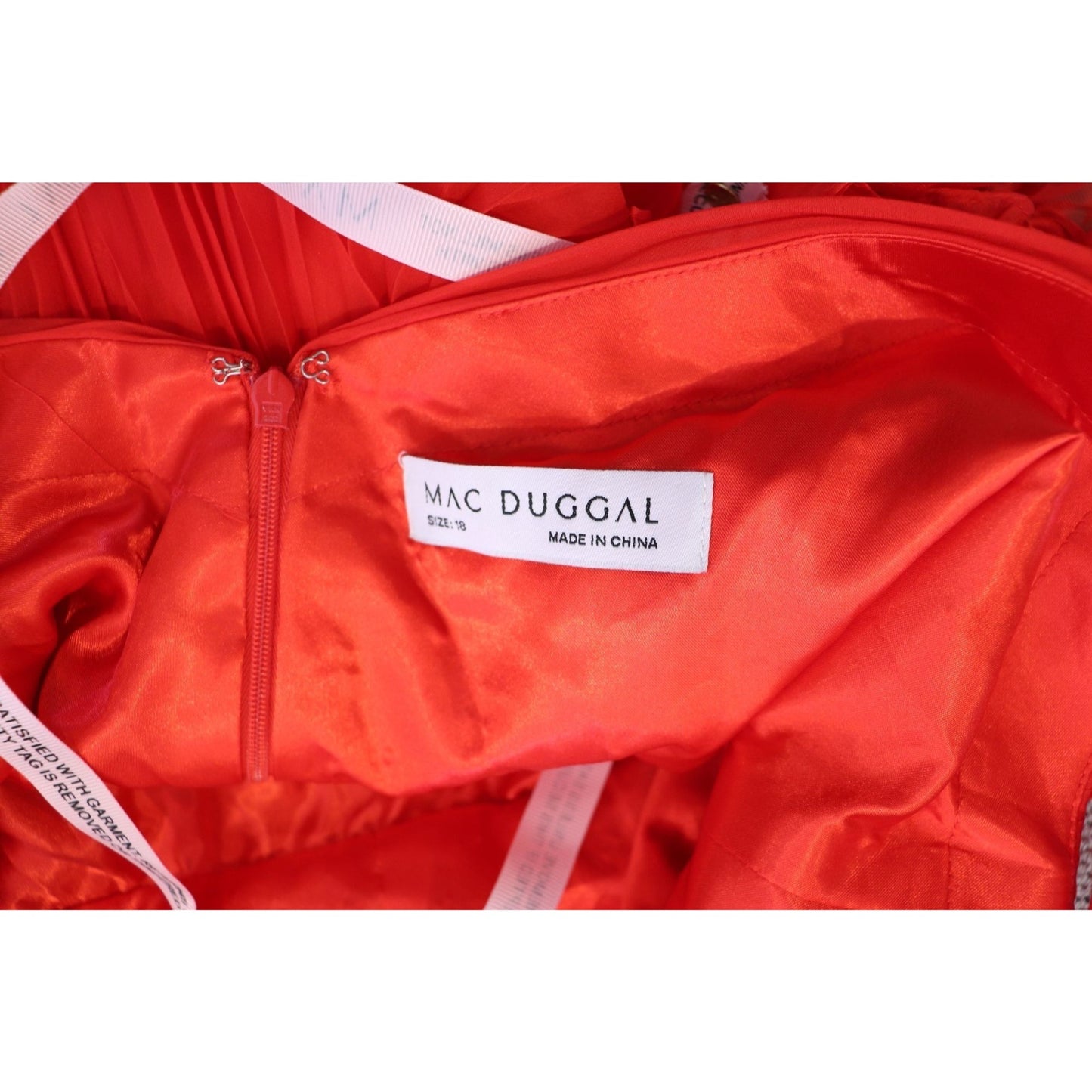 Mac Duggal Red Pleated Chiffon Gown With Ruffle Details & Spaghetti Straps, NWT 18
