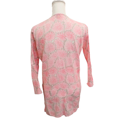 Roller Rabbit Pink Floral Tunic Top 100% Cotton Long Sleeve Size S
