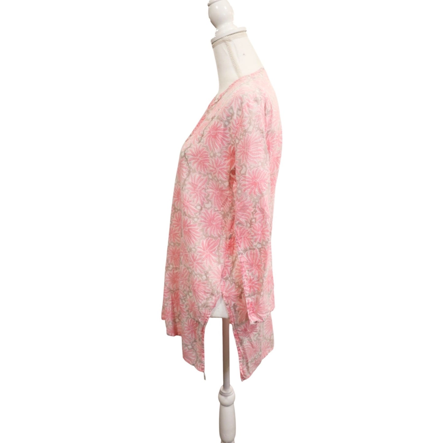 Roller Rabbit Pink Floral Tunic Top 100% Cotton Long Sleeve Size S