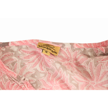 Roller Rabbit Pink Floral Tunic Top 100% Cotton Long Sleeve Size S