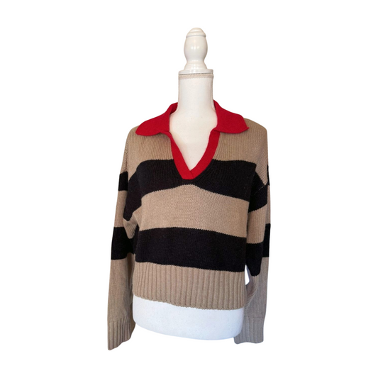 New Spiritual Gangster Cropped Knit Sweater with Red Collar, Size Small