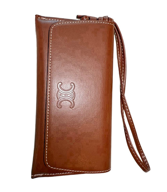 Celine Eyeglass Case Brown Leather Pouch Wrist Strap
