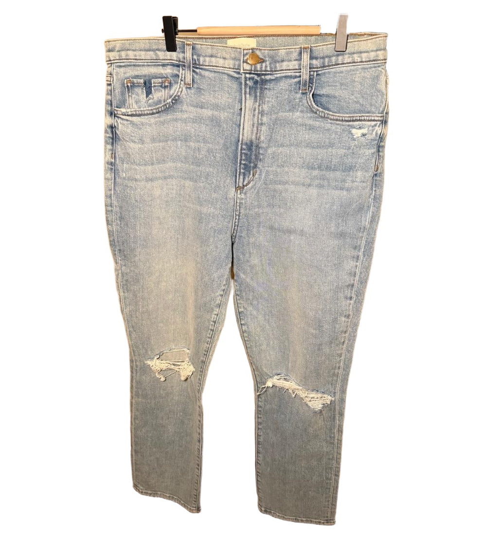New Favorite Daughter Jeans Womens Size 34 Light Wash Blue Straight Leg High Rise Distressed