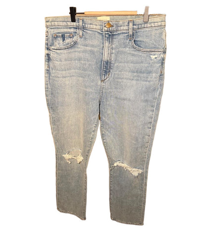 New Favorite Daughter Jeans Womens Size 34 Light Wash Blue Straight Leg High Rise Distressed