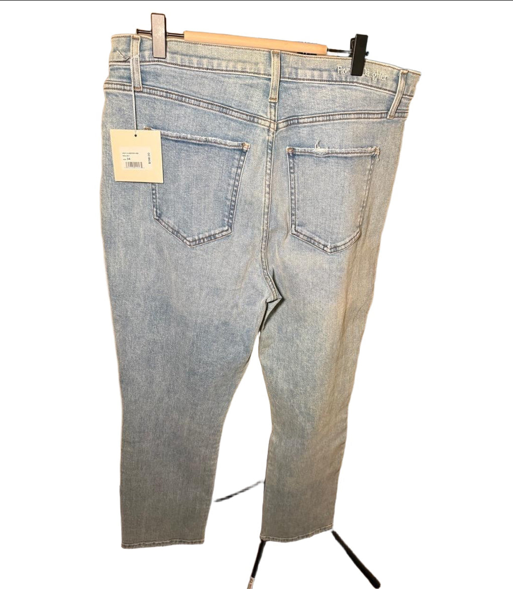 New Favorite Daughter Jeans Womens Size 34 Light Wash Blue Straight Leg High Rise Distressed