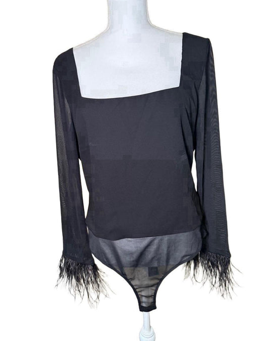 Lulus Feather Cuff Bodysuit, Size XL