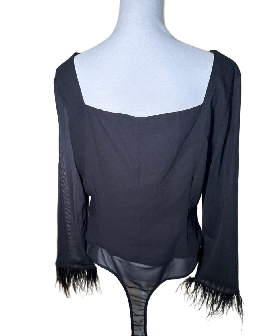 Lulus Feather Cuff Bodysuit, Size XL