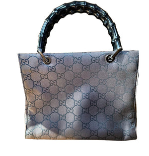Gucci Womens Brown and Black GG Canvas Bamboo Top Handle Tote