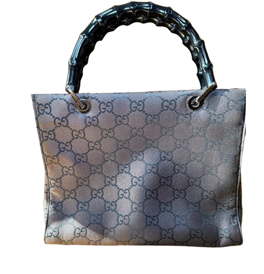 Gucci Womens Brown and Black GG Canvas Bamboo Top Handle Tote